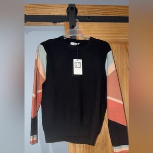 THML Women's Sweater with Black and Colorful Sleeves